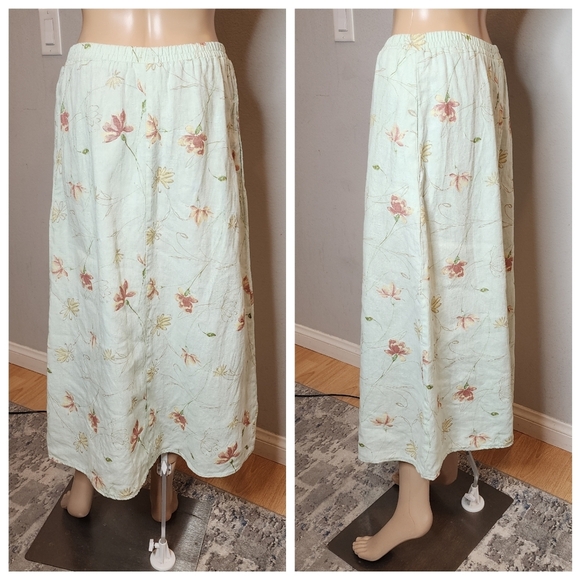 Coldwater Creek 100% linen Pull On floral maxi skirt pockets size small petite - Picture 2 of 14